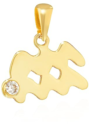 NKlaus Kettenanhänger Sternzeichen Wassermann 333 Gelb Gold 8 Kt Zirkonia Weiß Talisman 14513