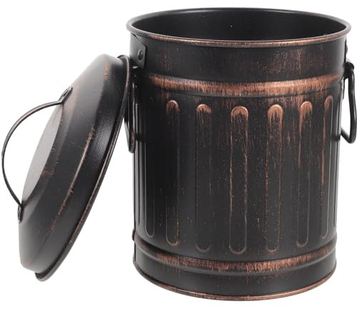 Small Fire Ash Bucket with Lid, 7x5 INCH Mini Iron Fireplace Charcoal Containers Metal Hot Ash Pail Bin for Fire Transfer Pits Burning