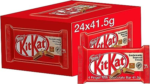 Kit Kat Chocolate Bars | 4 Fingers | 24 Packs of 41.5 g| Kit Kat Milk Buscuit Chocolate Blocks | Bulk Gift Box | Easter Christmas Birthday Present School Gifts | UK Stock | Sold by Essential Products