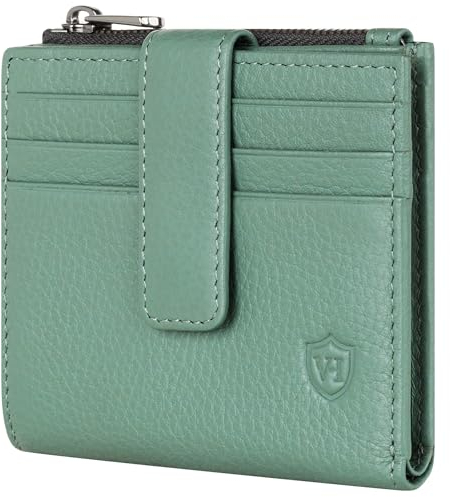 VON HEESEN Leder Kartenetui Geldbörse mit RFID-Schutz - Portemonnaie für Damen & Herren aus echtem Leder - Kartenhalter mit Münzfach - Geldbeutel für Frauen und Männer in Türkis (Silver Pine)