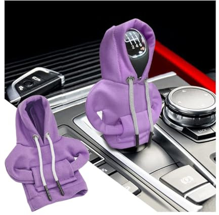 BELOMI Auto-Schaltknauf-Abdeckung, modischer Hoodie, Auto-Schaltknaufschutz, Mini-Winter, warm, Pullover, Hemd, Schaltknauf-Abdeckung, universelles Weihnachtsfahrzeug-Dekor-Zubehör (lila)