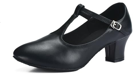 TRIWORIAE-Zapatos de Baile de Tacón para Mujeres o Niñas, Zapatos Mary Jane para Danza Moderna, Flamenco, Estándar, Zapatos de Baile de Salón Negro 36