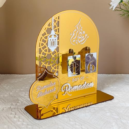 Ramadan Kalender, Eid Mubarak Dekoration DIY Islam Deko aus Acryl | Ramadan Adventskalender, Countdown Kalender Ornament Gebet Islam Dekoration Wohnzimmer für Tischdeko