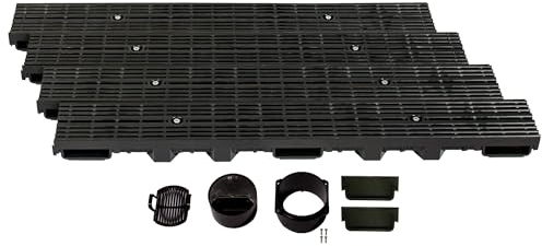ScarMaxx - A15 Entwässerungsrinne Set - Bodenrinne - Regenwasser-Ablauf - Abfluss mit Gitter - Drainagekanal - Flach - Kunststoff - Bauhöhe 60mm - mit Längsstabrost Line Schwarz - 4m