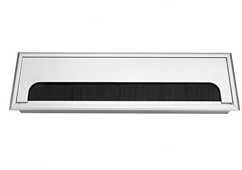 Quadratischer Kabelauslass, Aluminiumlegierung, Tisch, Lochabdeckung, Auslassanschluss mit Schwarzen Bürstenkabeln, Metall-Management-Box für Büro-Schreibtisch-Kabel-Organizer (L)