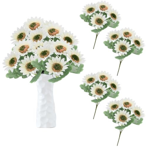 astylishome Sunflowers Artificial Flowers Outdoor Spring Summer Decoration Fake Flower Faux Plastic Sunflower Plant Indoor Outside Garden Home Wedding Party Decor White 1509