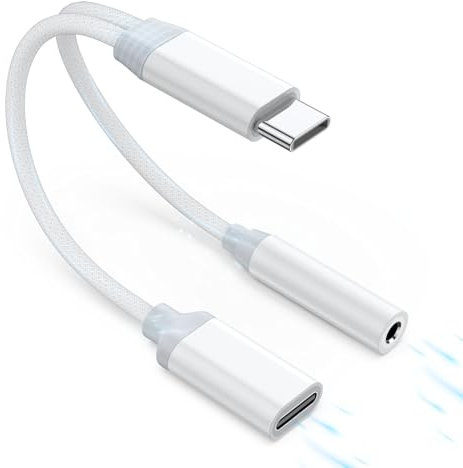 2 in 1 USB C auf Klinke Adapter und Laden/Type C 3,5mm Aux Kopfhörer Adapter mit DAC Chip,Adapter USB C auf Klinke für iPhone 15/Pro Max/15 Pro/15 Plus Samsung Galaxy S24/S23/Huawei/Google Pixel