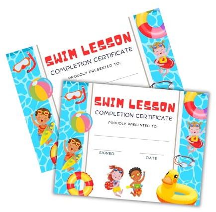 Swimming Swim Lessons Certificate of Completion | 30 pk 8.5x11” Level Pool Summer Award Graduate Swim Team End of Year Teacher Student