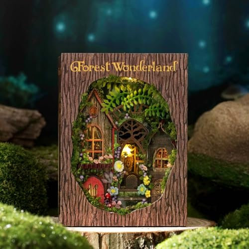 CUTEROOM Miniatur Hausbausatz, kleine Hausbausätze zum Bauen, DIY Puppenhaus aus Holz mit LED, Mini Modellbausätze als Geschenk für Teenager und Erwachsene (Forest Wonderland)