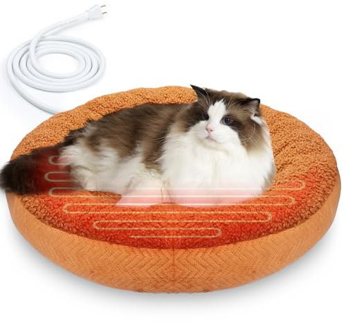 AUPETEK Beheizte Katzenbetten für Indoor-Katzen, wärmendes Katzenbett, superweich, maschinenwaschbar, Thermo-Kitty, elektrisches Heizbett, 48,3 cm, rund