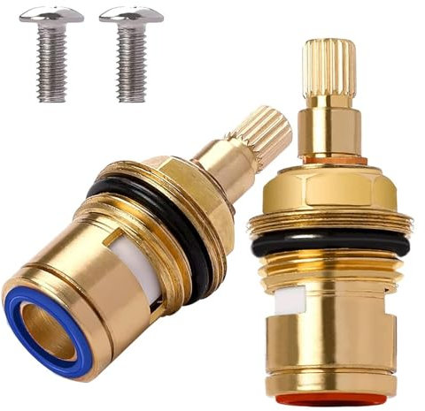 2PCS Replacement Tap Valves Brass Tap Mixer Tap Cartridge Quick Opening Copper Valve core Faucet Ceramic Stem Disc Cartridge Faucet with Screws for Bathroom Kitchen (Hot&Cold)