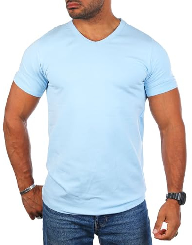Carisma Herren Basic Uni T-Shirt einfarbiges Kurzarm Shirt tiefer V-Ausschnitt dehnbar Stretch 4066-4644