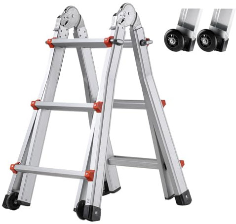 VEVOR Gradini Telescopici ad A 3350 mm Gradini Estensibili Compatta in Alluminio, Gradini Pieghevoli Portatile Multifunzione per Camper, Gradini Telescopica per Compiti, Capacità Carico 149,7 kg