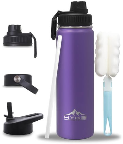 U2PlCK Vacuum Insulated Water Bottle 700ml (24OZ) Leakproof Outdoor Mug with 3 Replaceable Cup Lids for Cycling,Running,Gym,Camping,Travel (Purple)