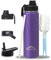 U2PlCK Vacuum Insulated Water Bottle 700ml (24OZ) Leakproof Outdoor Mug with 3 Replaceable Cup Lids for Cycling,Running,Gym,Camping,Travel (Purple)