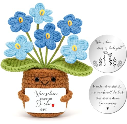 MorLuks Gehäkelte Blumen, Pocket Hug Deutsch mit Umarmung Glücksbringer, Gestrickte Blumenpuppe, Positive Blume, Mutmacher Geschenk für Freund Familie Kollegen Z16-2