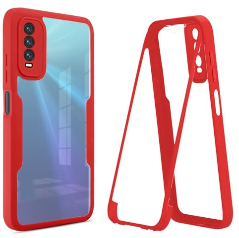Jiajihua Funda Compatible con Realme 6 Pro,Compatible con Realme 6 Pro Protector de Pantalla Incorporado Funda para teléfono 2 en 1 Red