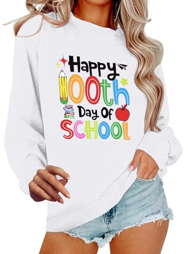 Sweat-shirt ample décontracté pour femme - Confortable - Tendance et décontracté - Pour la rentrée scolaire - Col rond - Manches longues - Sweat-shirt Colla pour femme, blanc, XL