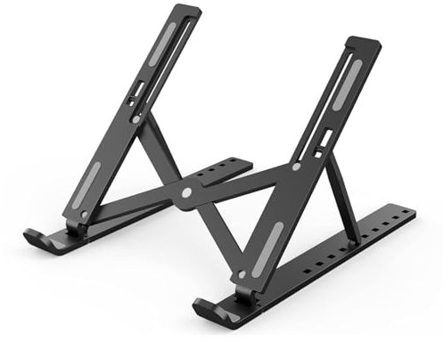 Diffaxy Height Adjustable Laptop Stand, Foldable Notebook Stand for Desk, ABS + Silicone Laptop Stand, Ventilated Cooling Laptop Stand for 10-15.6 Inch Laptops, Tablets (Black)