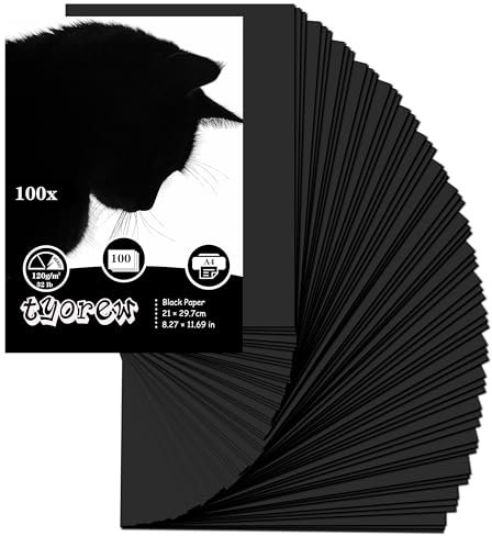 100 Blatt Tonpapier Schwarz A4, 120g/m², Bastelpapier Origami Papier Tonkarton für Diy Origami und Bastelprojekte