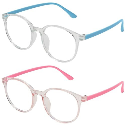Aomig Blue Light Blocking Glasses for Kids, 2 Pcs Anti Blue Light Computer TV Gaming Glasses for Boys Girls, Lightweight Reading Eyewear Anti Glare Anti Eyestrain Transparent Eyeglasses