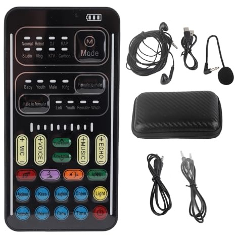 BONKZEBU I9 Voice Changer Set, Multifunction Portable Recording Mini Sound Card for Game Anchor Recording Computer, Portable Voice Changer, Multifunction Set (English Version)