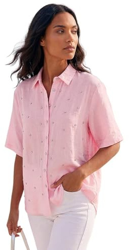 Roman Originals Rhinestone Button Detail Collar Blouse for Women UK - Ladies Everyday Holiday Spring Summer Shirt Style Collar Comfy Soft Evening Vacation Work Party - Light Pink - Size 10