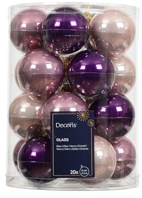 Kaemingk Palline di Natale in vetro 6 cm x 20 pezzi – lucide – palline per albero di Natale – decorazioni per albero di Natale & decorazioni per albero di Natale – viola rosa mix