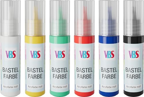 VBS Set de peinture acrylique Basic 6x20ml mat, résistant à l'eau, à la lumière, sans solvants, sans odeur, peinture, couleurs