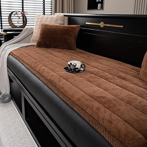 Generisch Plüsch Superweich Sofaüberwurf rutschfest Sofabezug Sofaüberwurf Verdicktes Dekoration Für 2 3 Sitzer Sofa Überzug Ecksofa L Form Couch überwurf(Brown,50x170cm)