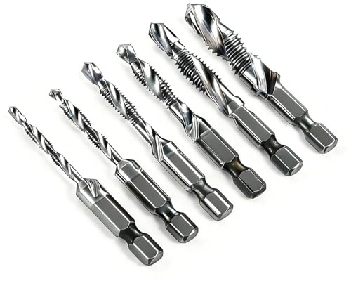 6Pcs Metal Drill Bits For Hard Steel, Drill And Tap Set M3 M4 M5 M6 M8 M10 Metric Thread 1/4 hex Shank Screw Bits Tapping Threading for Drilling Tool Wood, Metal