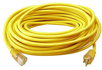 Southwire 2588SW0002 Outdoor Cord-12/3 SJTW Heavy Duty 3 Prong Extension Cord-for Commercial Use (50', Yellow), 50 Feet