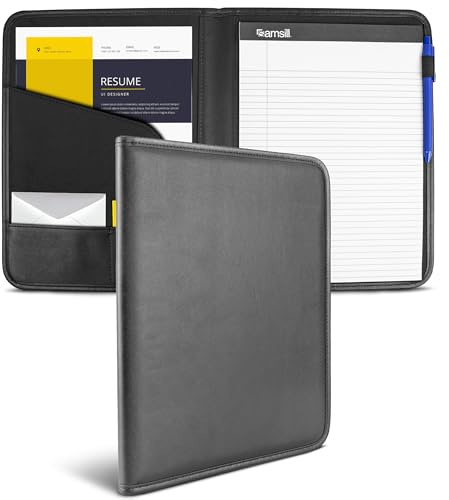 Samsill Porte-documents professionnel en similicuir pour homme et femme avec bloc-notes de 21,6 x 27,9 cm, noir