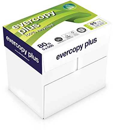 Clairefontaine 50048SC - Karton mit 5 Ries Druckerpapier / Kopierpapier Evercopy Plus, Recycling Papier, DIN A4, 80g, 500 Blatt x 5, Weiß, 1 Karton