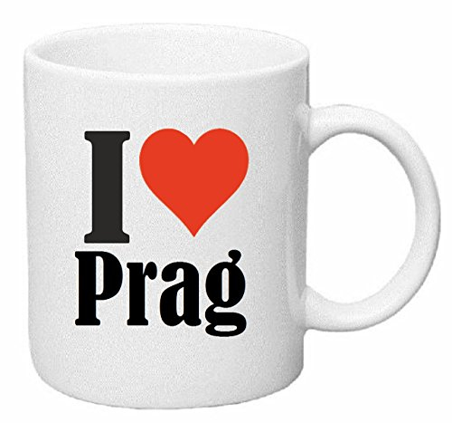 Reifen-Markt Kaffeetasse I Love Prag Keramik Höhe 9,5cm ? 8cm in Weiß