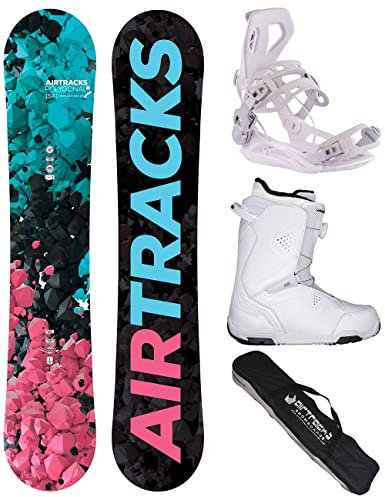 AIRTRACKS Snowboard Set Paquete Completo Tabla Polygonal Hybrid Rocker Mujer 148 + Fijaciones Master W + Botas Strong ATOP W 39 + SB Bag