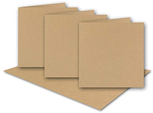 50x sandbraune Vintage Kraftpapier Falt-Karten Quadratisch - 157 x 157 mm - 15,7 x 15,7 cm - Recycling 300 g/m² blanko Klapp-Karten nachhaltig - Umwelt by Gustav NEUSER