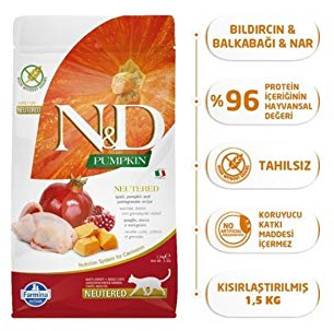 Farmina N&D sterilisierter Kürbis mit Wachtel und Granatapfel für Katzen, 1.5 kg (1er Pack)