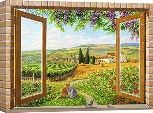 ART PRINT CAFE' – Quadro - Stampa su Tela – Andrea del Missier, Finestra sulla campagna – 100x70 cm