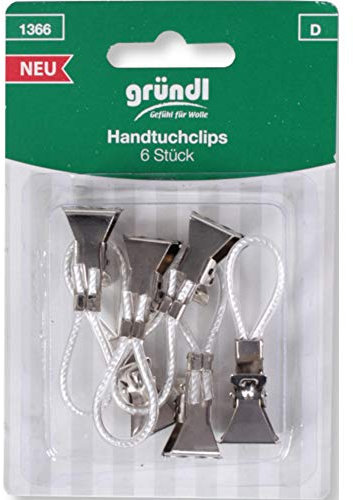 GRÜNDL 6 Handtuchclips | 5cm pro Clip | mit Schlaufe zum praktischen aufhängen am Haken