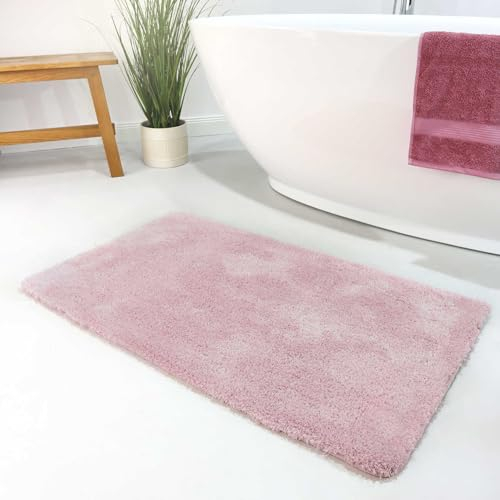 Homie Living Badteppich, Badematte kuscheliger Flauschiger weicher Flor l rutschfest und Waschbar Porto Azzurro (70 x 120 cm, Rosa)