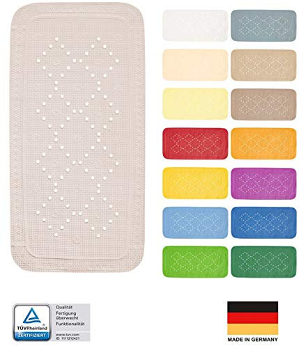 Spirella - Badewannenteppich aus PVC-Schaum Modell Alaska - Rutschfester Badeteppich mit Saugnäpfen + Anti-Schimmel-Abflusslöcher - Schneeweiß - 91 x 36 cm