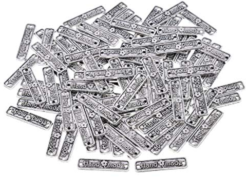 100pcs Vintage handgemachte Brief Kleidung Metall Etiketten Dekoration DIY Quilten Frauen Taschen Tags Zubehör Zubehör, silbrig