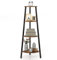 CASART Corner Shelf, 4-Tier Wooden Tall Bookshelf, Freestanding Storage Shelf Narrow Ladder Shelving Unit for Living Room Bedroom Office Hallway (Brown with Metal Frame)