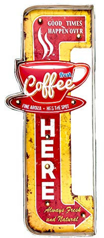 Leuchtschild Retro-Schild Wandschild im Vintage-Stil LED Schild für Cafe Pub Dekoschild Zubehör für Wohnkultur 50er Jahre Haus Dekoration Retro Leuchtkasten Metallhandwerk (Coffee Here)