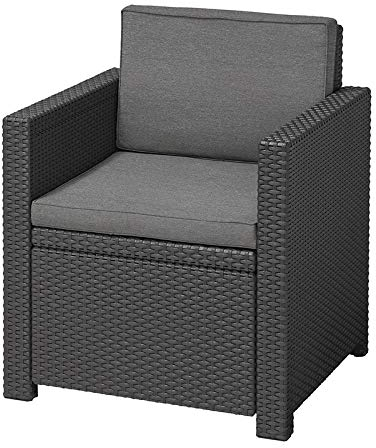 Koll Living Lounge-Sessel Korsika, anthrazit - bequemer Sessel inkl. Sitz- & Rückenkissen - in naturgetreuer Rattanoptik - vielseitig mit Lounge-Sitzgruppen kombinierbar