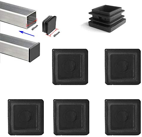 YouU 60x60mm Rohrstopfen Fußkappen schwarz aus Kunststoff 6 Stück Lamellenstopfen Kunststoff Lamellenstopfen für Vierkantrohre