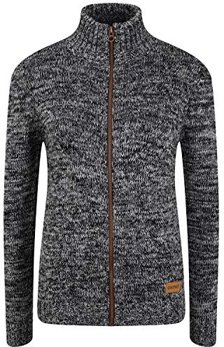 OXMO OXPhenix Damen Strickjacke Grobstrick Cardigan Strickcardigan mit Stehkragen Reißverschluss 100% Baumwolle Regular fit, Größe:S, Farbe:Black (799000)
