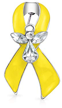 Gelbes Band Anstecknadel Für Bewusstsein Und Unterstützung Militär, Suizidprävention, Vermisste, Kinderkrebs Schutzengel Kristall Brosche Anstecknadel Für Frauen Emaille Silber Vergoldet
