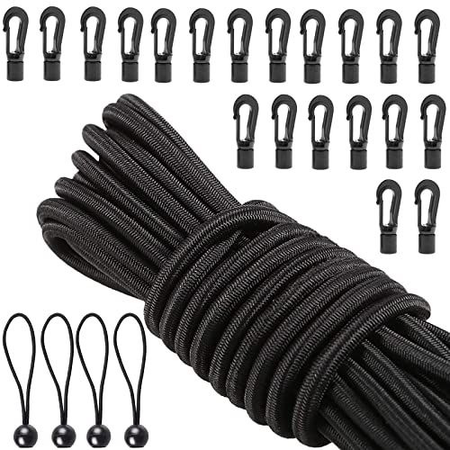 Bungee Cord Kunststoff Kit 0,6 cm x 15,8 m Bungee Cord mit Kugeln und Haken Kajak Boot Kanu Zubehör Outfitting Angeln Lagerung Bungee Kit für Kordelzug Schnürsenkel Kleidung Rucksack Taschen (schwarz)